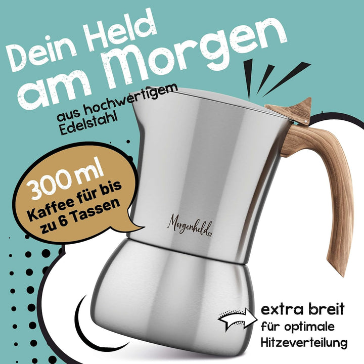 FLOW Premium Edelstahl Espressokocher mit Reduziersieb für 3 bis 6 Tassen 300ml - Espressomaker indu