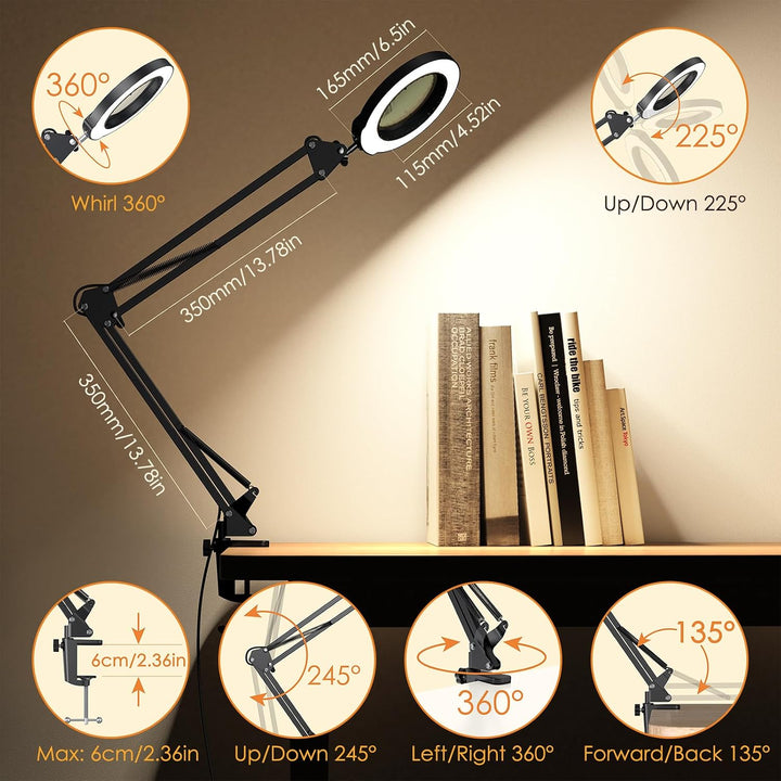 Neoglint Lupe Mit Licht und Ständer, Lupe LED Mit 105 mm 10-Facher Grüner Glaslinse, Schreibtisch-Lu