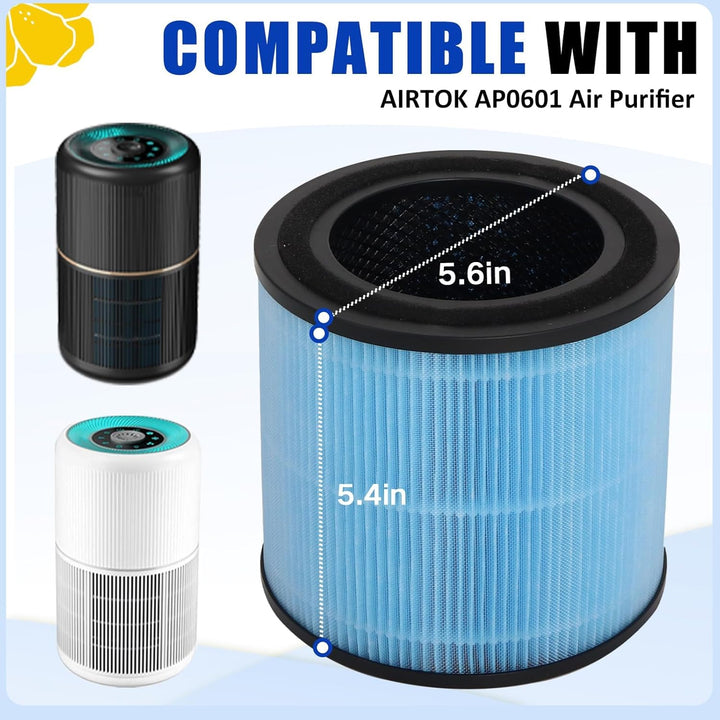 AP0601 Ersatzfilter Kompatibel mit AIRTOK AP0601 Luftreiniger, 4-in-1 H13 HEPA Filter, Hocheffizient