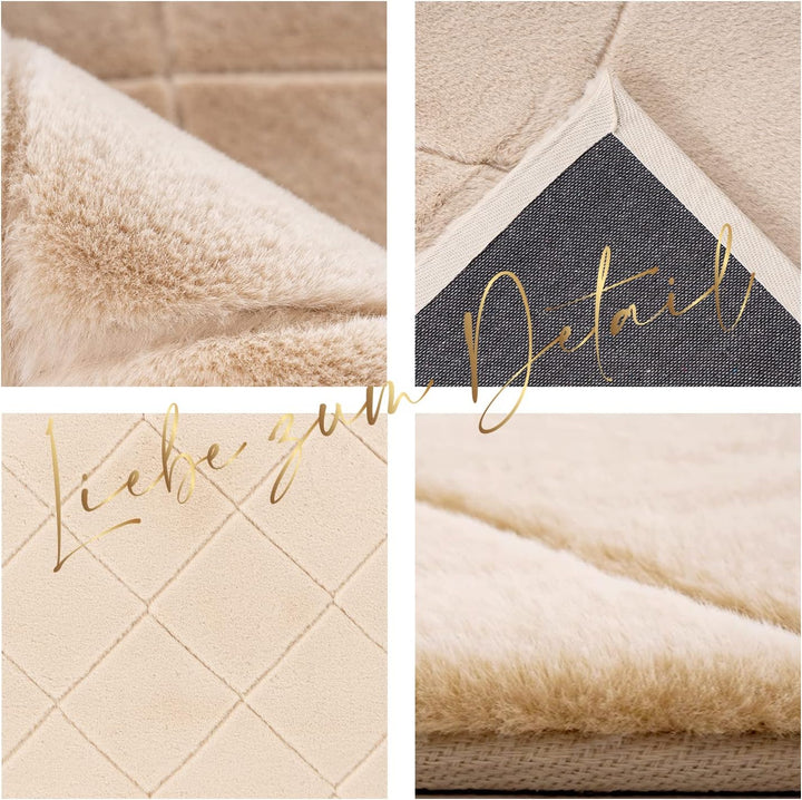 payé Teppich - Wohnzimmer Kuschwelweich 80x150cm Beige Flauschig Karo Muster Modern Deko Teppiche We
