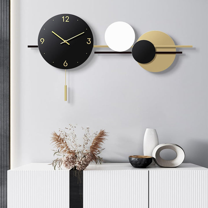 Wanduhr Gross, Wanduhr Ohne Tickgeräusche mit Pendel Wanduhrs Modern Geometrisch Rund Digital Wandde