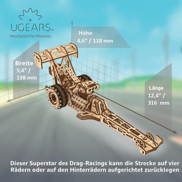 UGEARS Dragster Car Model Kit - Top Fuel Dragster Model Kits Puzzle 3D mit Moteur à Ressort Puissant