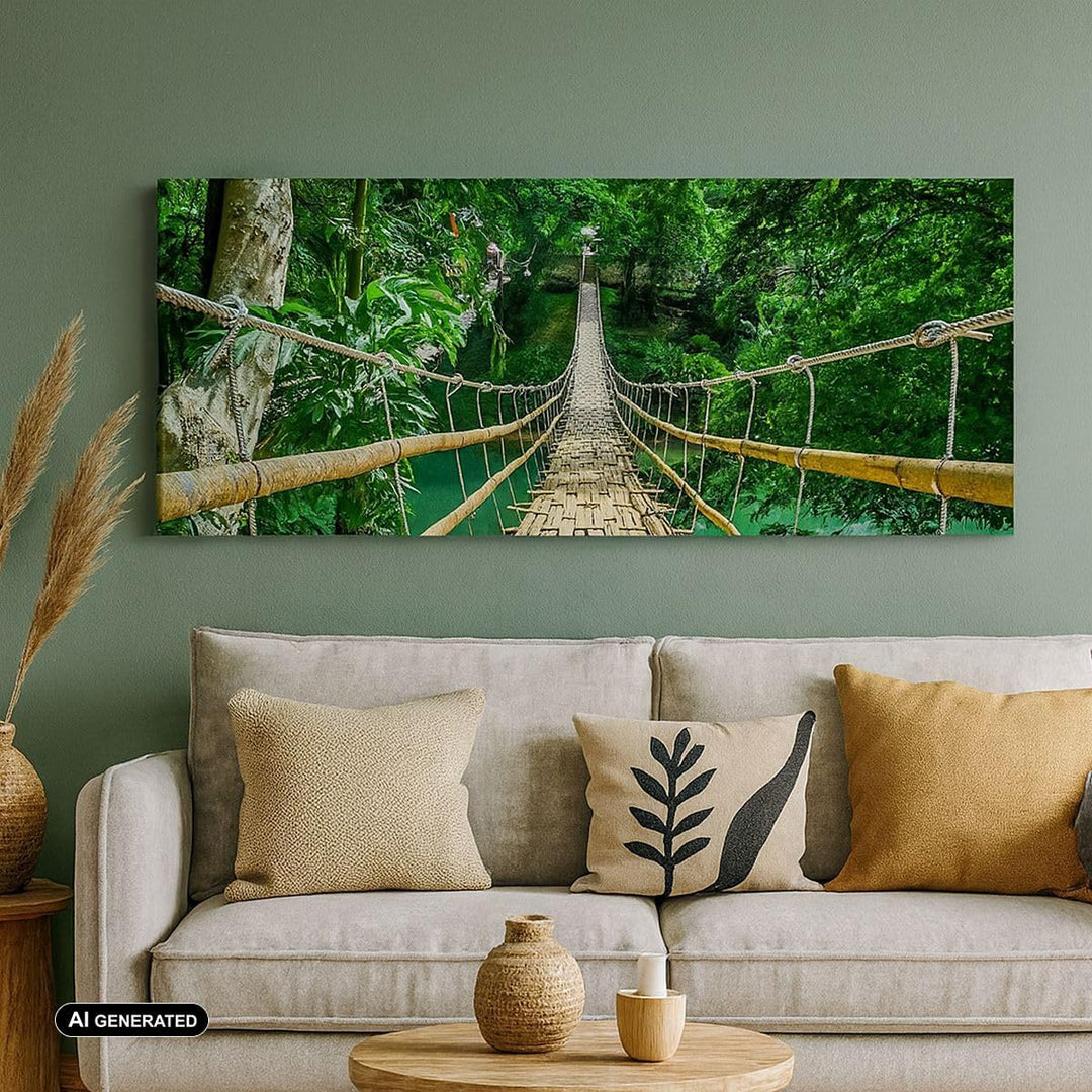 Panorama Bilder auf Leinwand 100x40cm Leinwandbild Gehweg Baum Holz Steg Gross Wanddeko Bild Schlafz