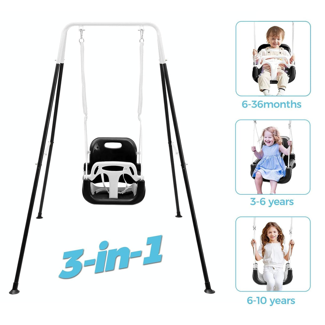 FUNLIO 3-in-1 Babyschaukel mit Gestell mit 4 Sandsäcken, Kinderschaukel mit Sicherheitsgurt für Drin