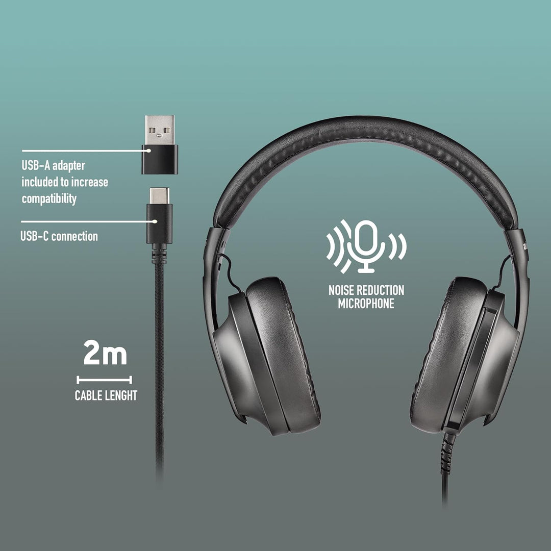NGS VOX 805 Stereo-Kopfhörer, verstellbares Mikrofon, USB-C und USB-A-Adapter, Geräuschunterdrückung