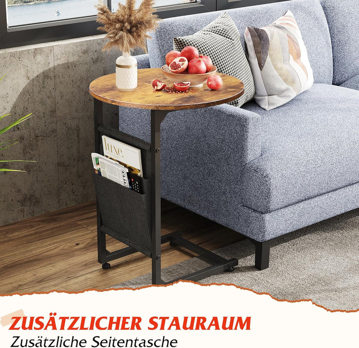 WLIVE Couchtisch Rund mit 2 Ebenen, Wohnzimmertisch Holz, Stubentisch mit Metallrahmen, für Wohnzimm