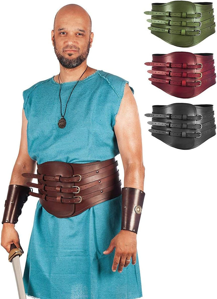 Andracor - Gürtel Römischer Gladiator - Breiter Gürtel mit Nieten und Riemen - Braun Schwarz Grün Ro