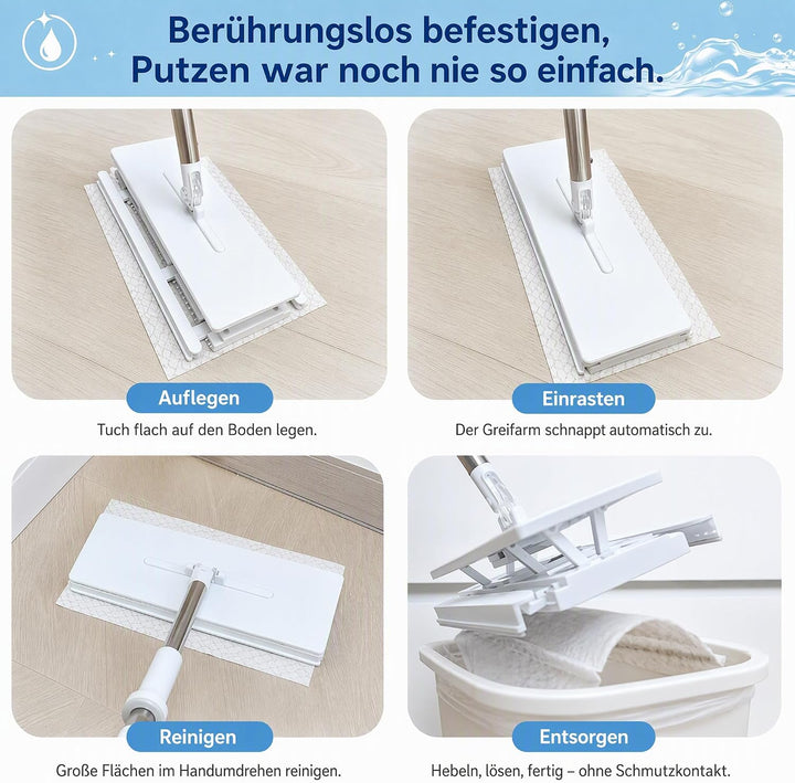 Wischmopp mit Druck-Klemm-System, Zero Touch EIN-Knopf-Wechsel Bodenwischer