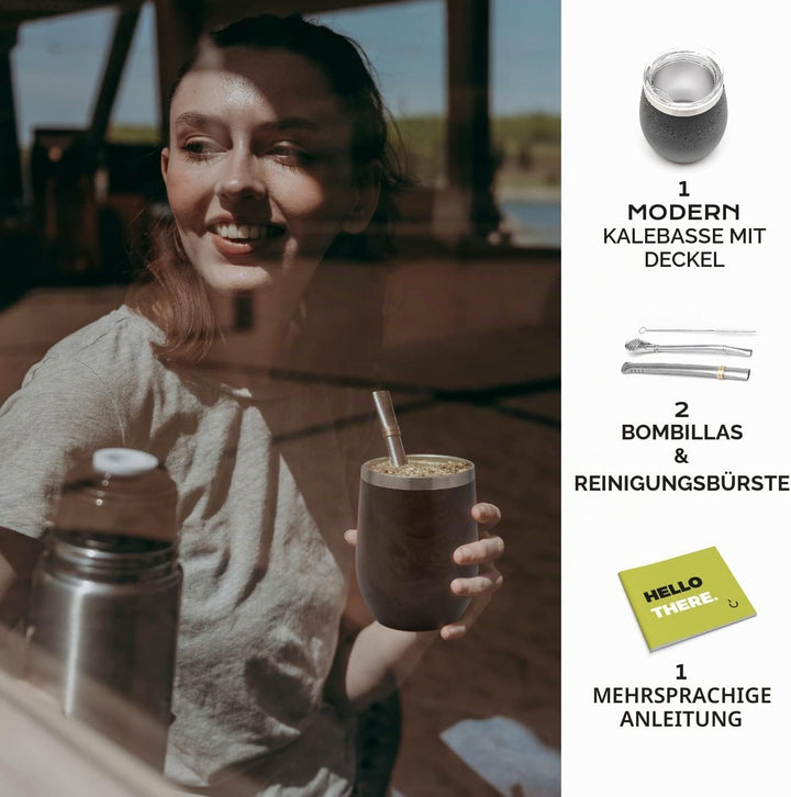 balibetov - Neu - Modernes Yerba Mate Gourd Set (Mate Tasse) - Doppelwandiger 18/8 Edelstahl Enthält