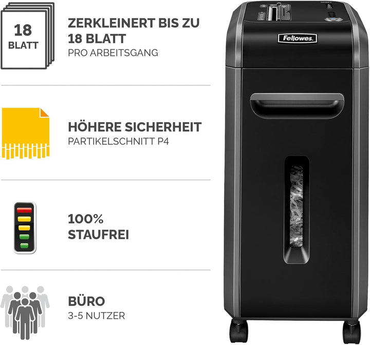 Fellowes 18 Blatt Aktenvernichter, Partikelschnitt (P4) Papierschredder für Büro, Powershred 99Ci, S