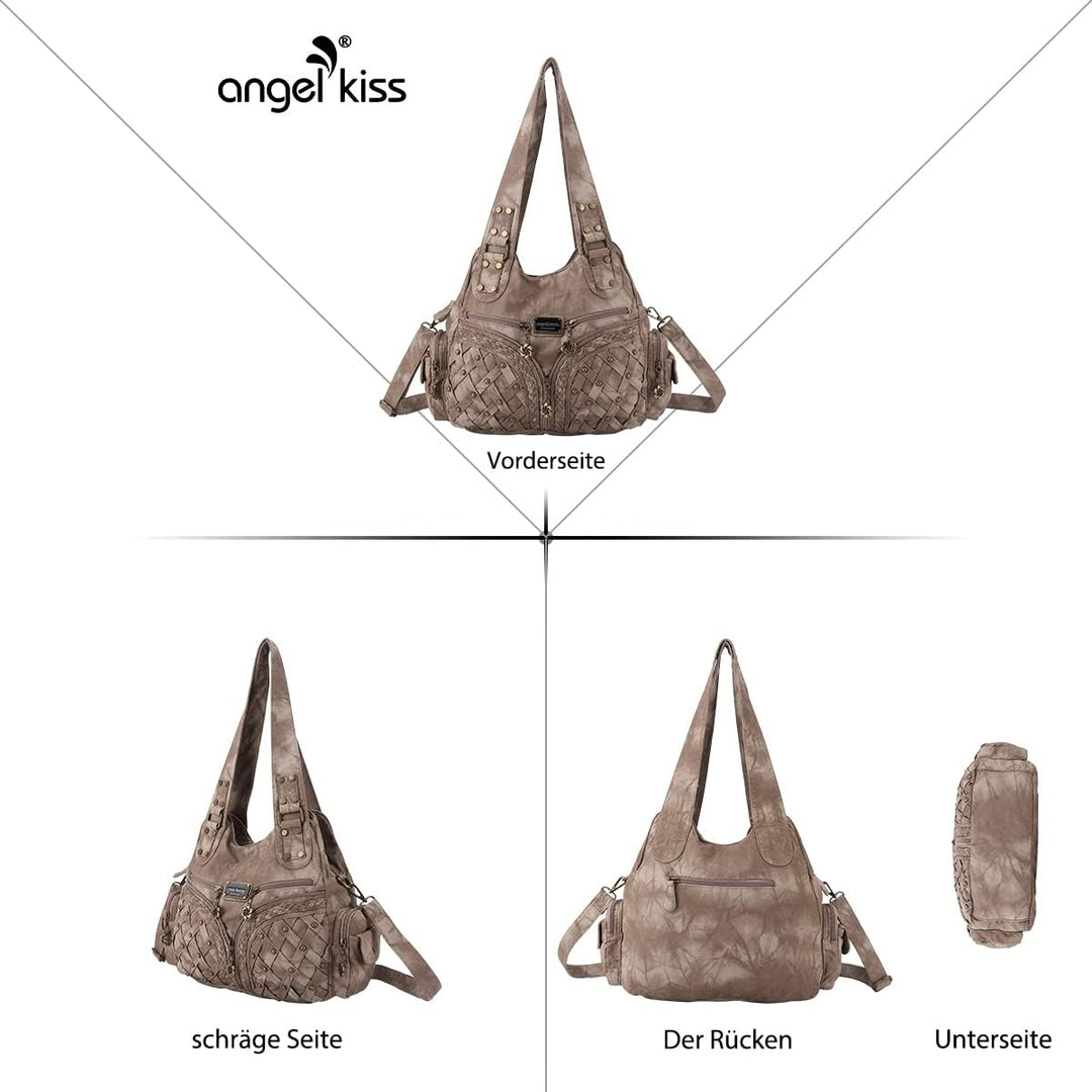Angel Kiss Marke Damen-Einkaufstasche mit Nieten, grosse Kapazität, Damen-Umhängetasche mit verstell