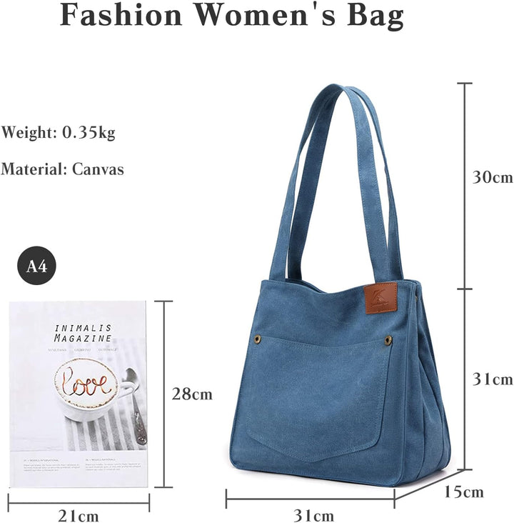 PORRASSO Segeltuch Schultertasche Damen Handtasche Mädchen Tote Bag Shopper Henkeltasche für Schule