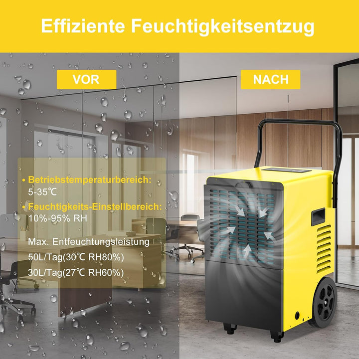 Bautrockner Luftentfeuchter Keller 50 L/Tag - 7L Grosswassertank | Entfeuchter elektrisch für Bauste