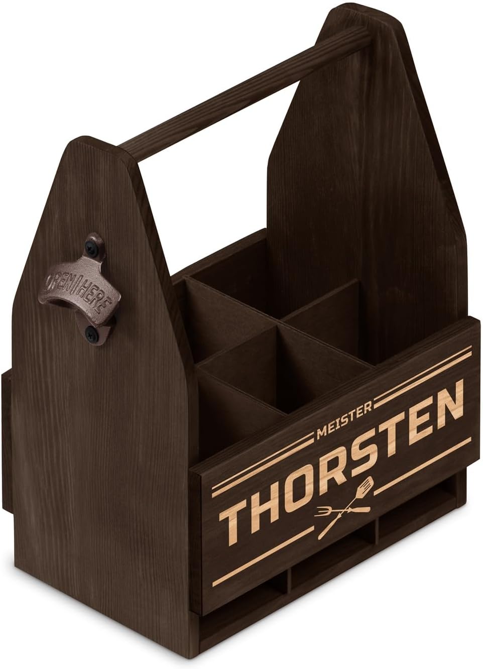 Maverton Bierträger für 6 Flaschen 0,5L + Gravur - Männerhandtasche mit Flaschenöffner - Grösse: 25x