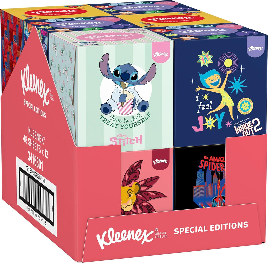 Kleenex Disney Taschentücher-Boxen, verschiedene Designs, 3-lagig, 12 Würfel-Boxen à 48 Tücher