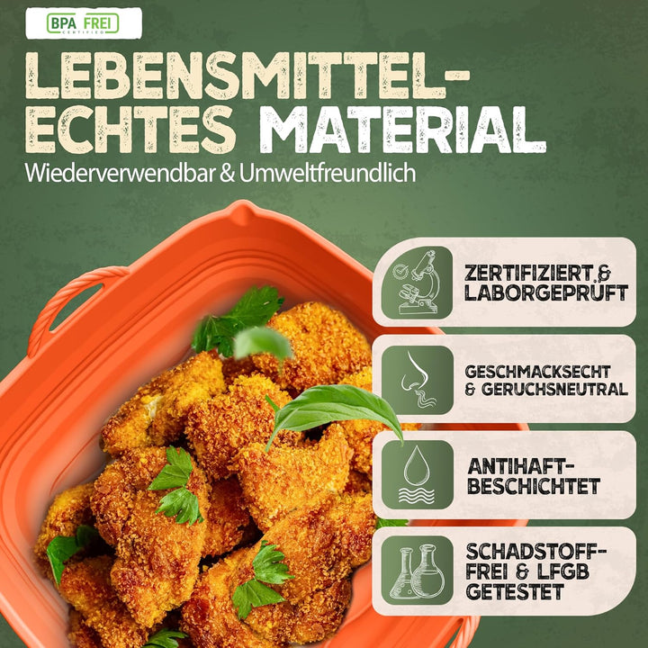 Silikonform-Set faltbar & extra dick für Heissluftfritteusen ab 3,7L-8L mit Zubehör | Airfryer Silik