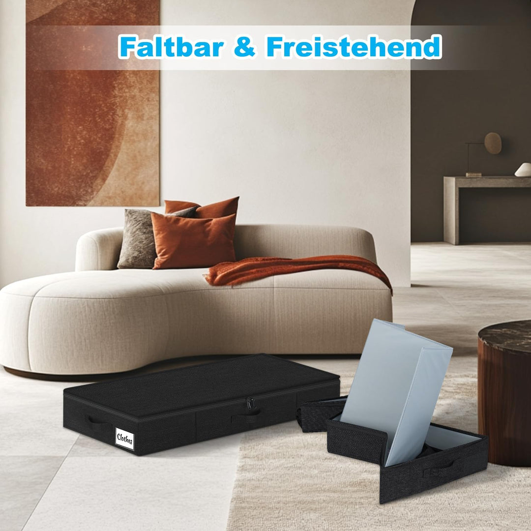 Unterbett Aufbewahrungsbox mit Deckel 12cm hoch, 2 Stück Faltbar Unterbettkommode, Waschbar Kleidera