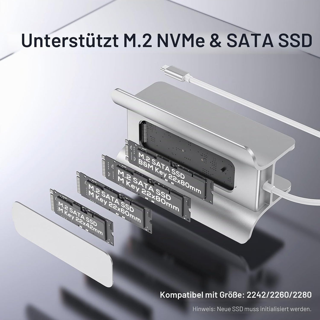 PULWTOP Mac Mini Hub,5-in-1 USB C Hub Adapter,Mac Mini-Ständer,Unterstützt M.2 NVMe SSD-Erweiterung,