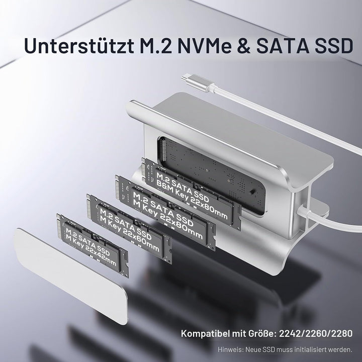 PULWTOP Mac Mini Hub,5-in-1 USB C Hub Adapter,Mac Mini-Ständer,Unterstützt M.2 NVMe SSD-Erweiterung,
