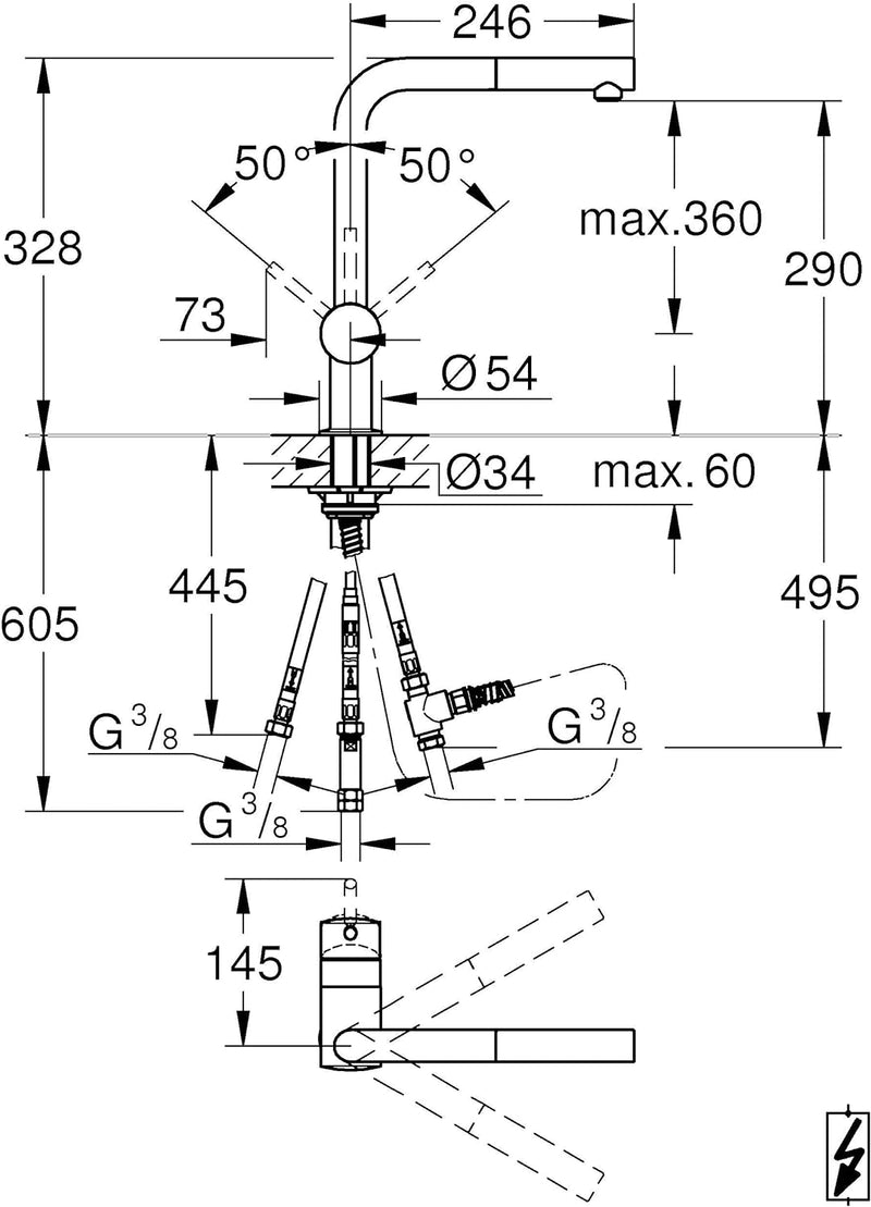 GROHE Minta - Einhand-Spültischarmatur (L-Auslauf, Einlochmontage, ‎herausziehbare Laminarbrause, Ei