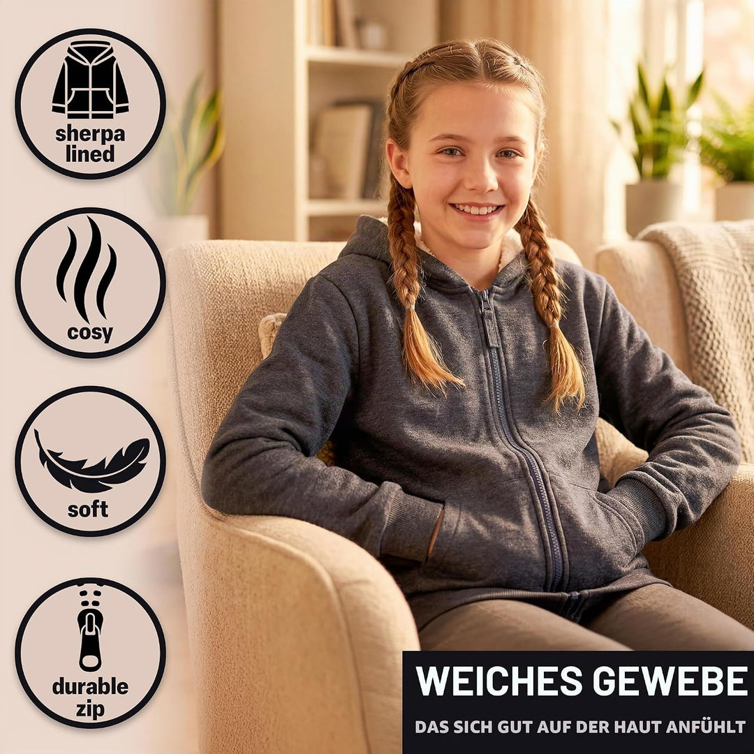 CityComfort Pullover Mädchen mit Fleece-Futter und Kapuze, Fleecejacke Kinder Mädchen Zipper Hoodie