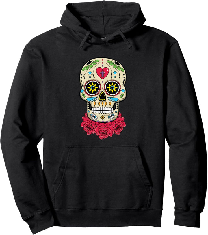 Dia de Los Muertos Mexikanischer Totenkopf Mit Rosen Pullover Hoodie