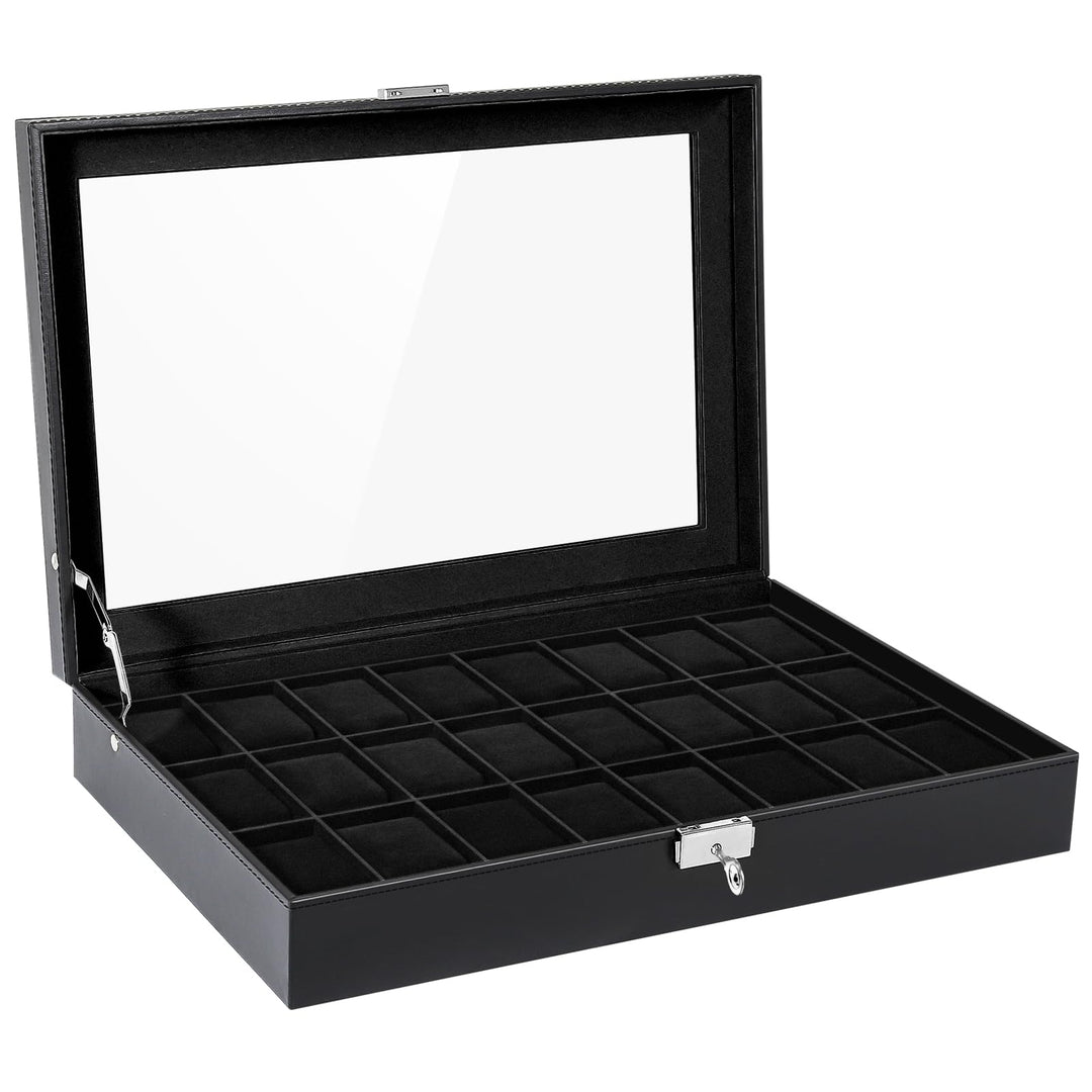 Uten Uhrenbox mit 24 Fächern, Uhrenbox mit Schlüsselschloss, Glasabdeckung, Uhrendisplay Aufbewahrun