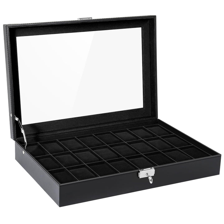 Uten Uhrenbox mit 24 Fächern, Uhrenbox mit Schlüsselschloss, Glasabdeckung, Uhrendisplay Aufbewahrun