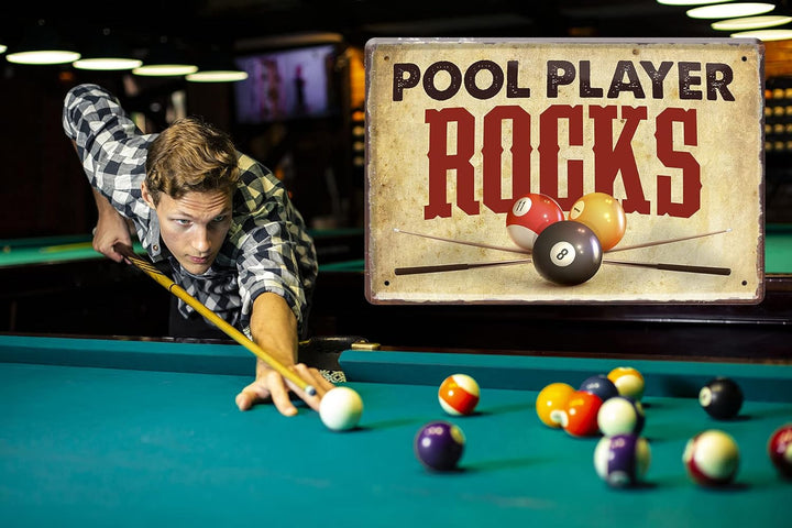 Poolbillard Blechschild - Metallschild mit witzigen Spruch für Pool Player - Retro Deko Schild für B