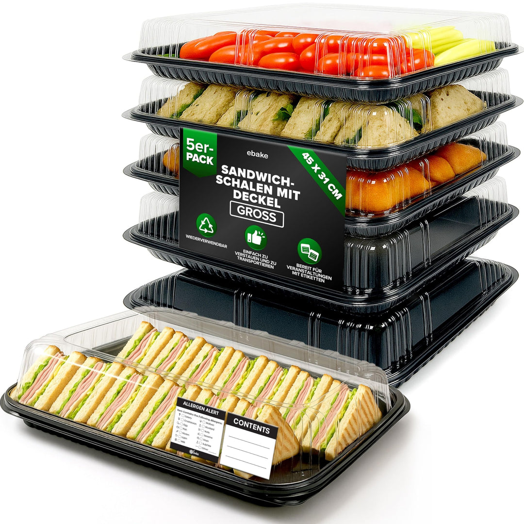 5er-Set Serviertabletts – 45 x 31 x 7,5 cm Servierplatte mit Deckel für Buffet Zubehör Partys und Ca