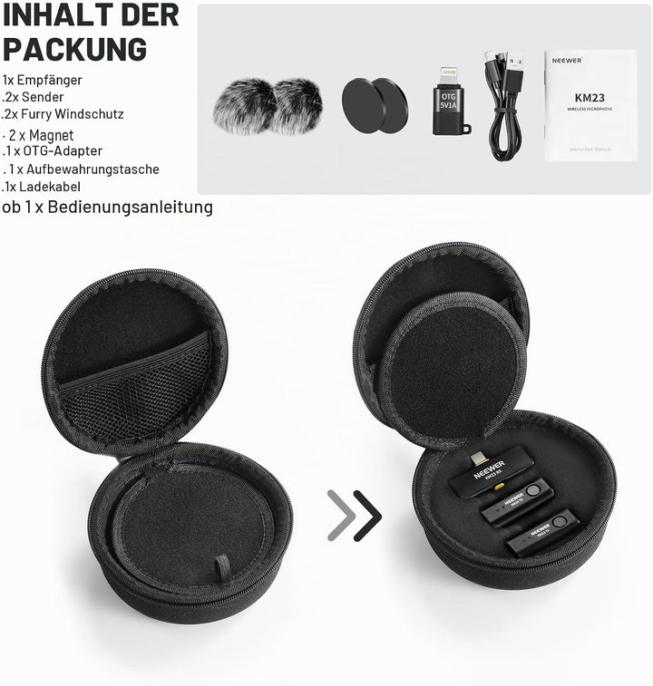 NEEWER Wireless Lavalier Mikrofonsystem, 1 x USB C Empfänger mit OTG Adapter 2 x Rauschunterdrückung