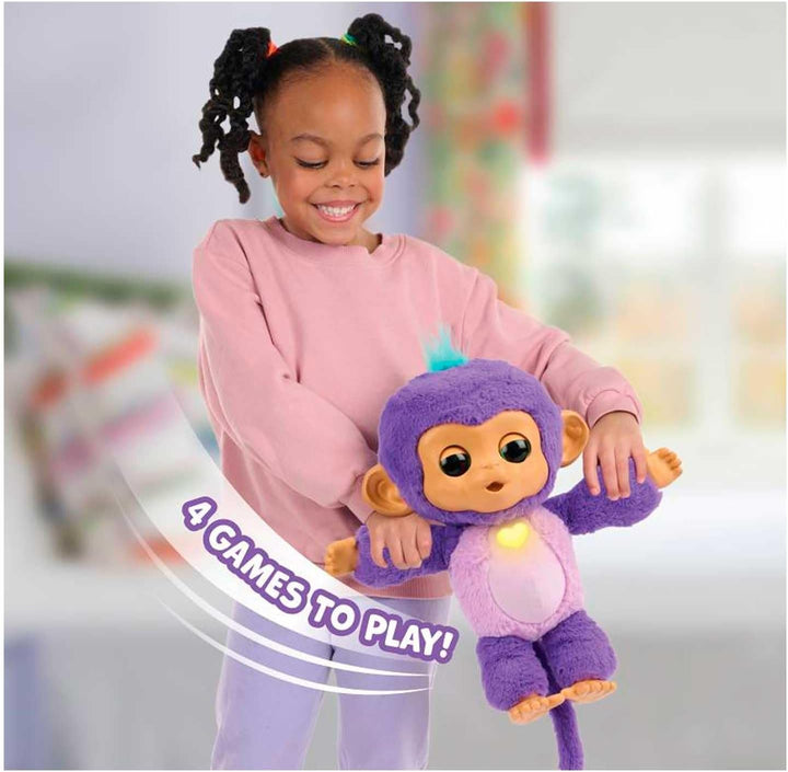 Fingerlings Kümmere dich um Y Mima, interaktiver Plüsch-Affe in Lila, weich und kuschelig, mit +150