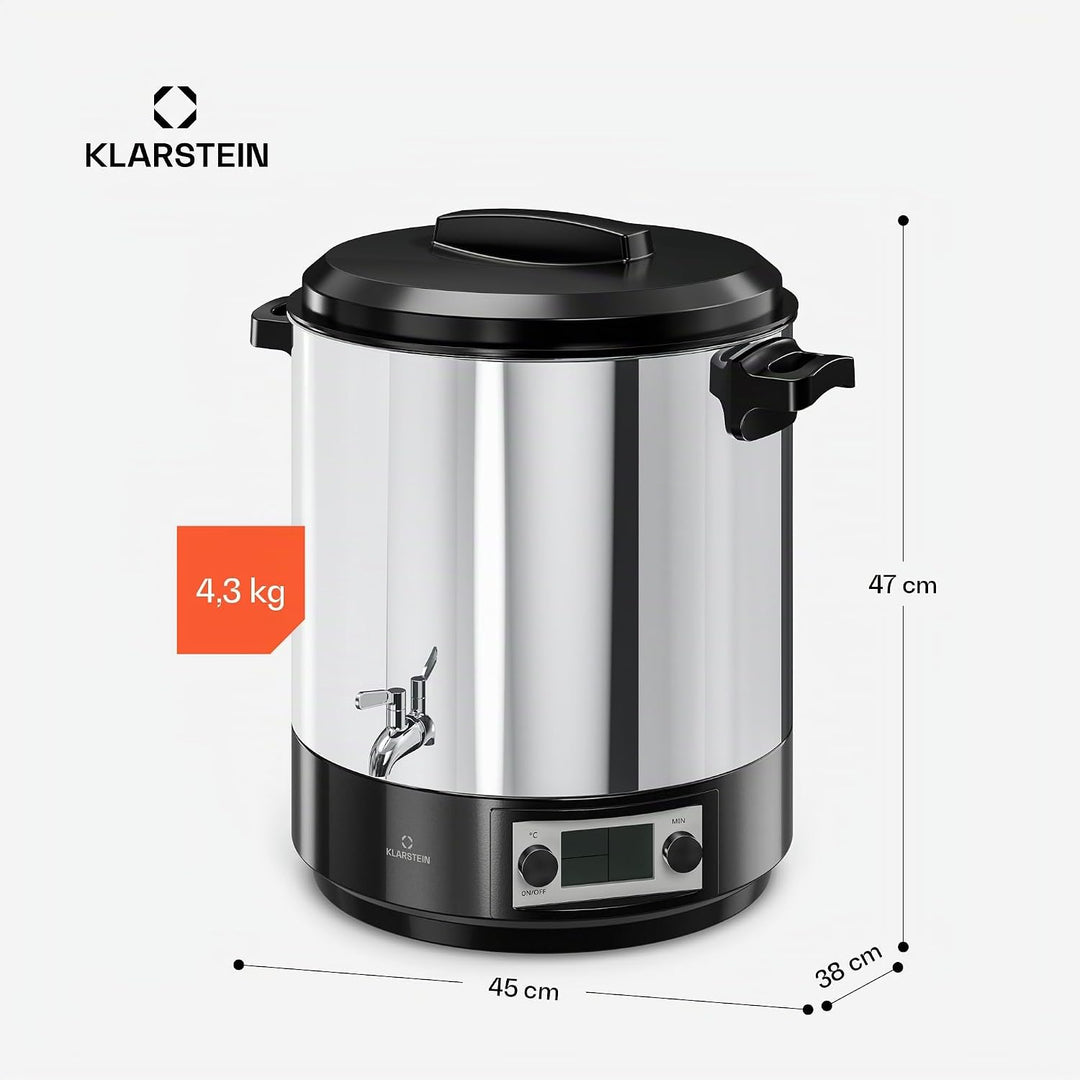 Klarstein Biggie Digitaler Einkochautomat, 25 L Edelstahl-Einkochtopf mit Edelstahlhahn &amp; Timer, 200