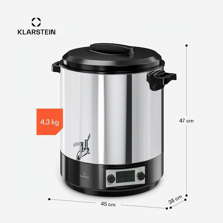 Klarstein Biggie Digitaler Einkochautomat, 25 L Edelstahl-Einkochtopf mit Edelstahlhahn &amp; Timer, 200