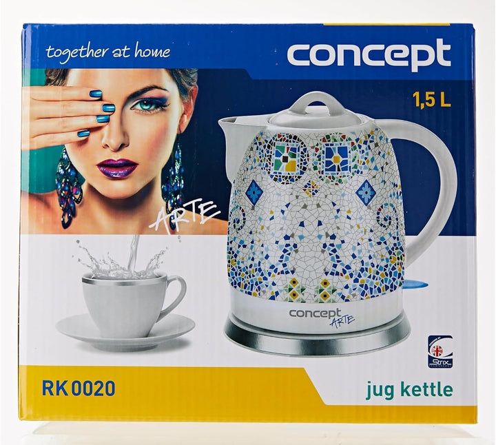 CONCEPT rk0020 Wasserkocher, Ceramic, 1.5 liters, Weiss + Muster