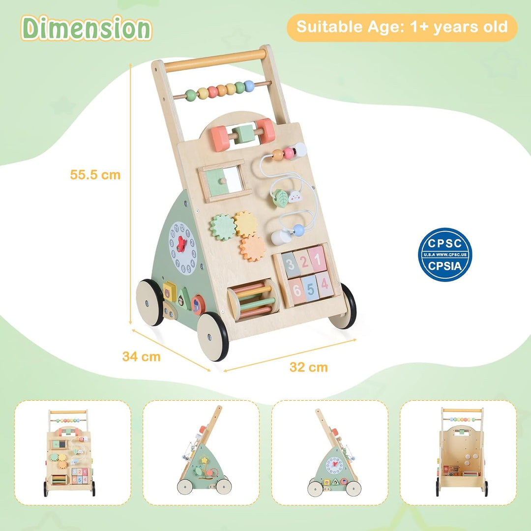 FANTASK Holz Baby Lauflernwagen ab 1 Jahr, Lauflernhilfe mit Activity Board, Rädern &amp; Aufbewahrungsk