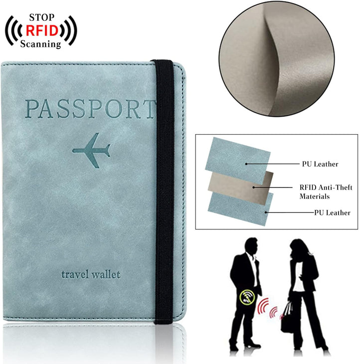 PORRASSO Reisepasshülle Reisezubehör mit RFID-Blocker Schutzhülle Tasche für Kreditkarten Kunstleder