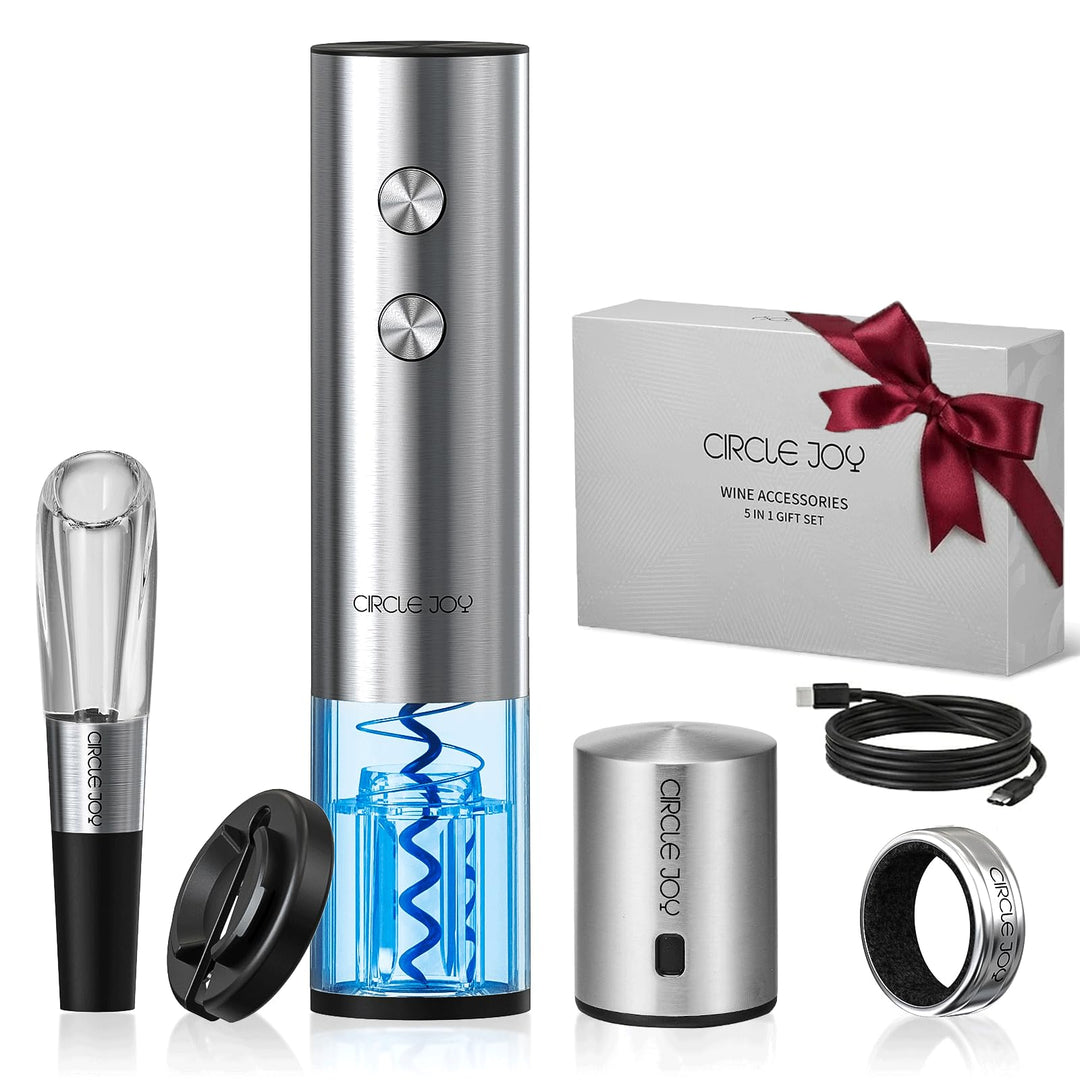 CIRCLE JOY Elektrischer Weinflaschenöffner, wiederaufladbar, 5-in-1-Wein-Geschenkset mit Folienschne