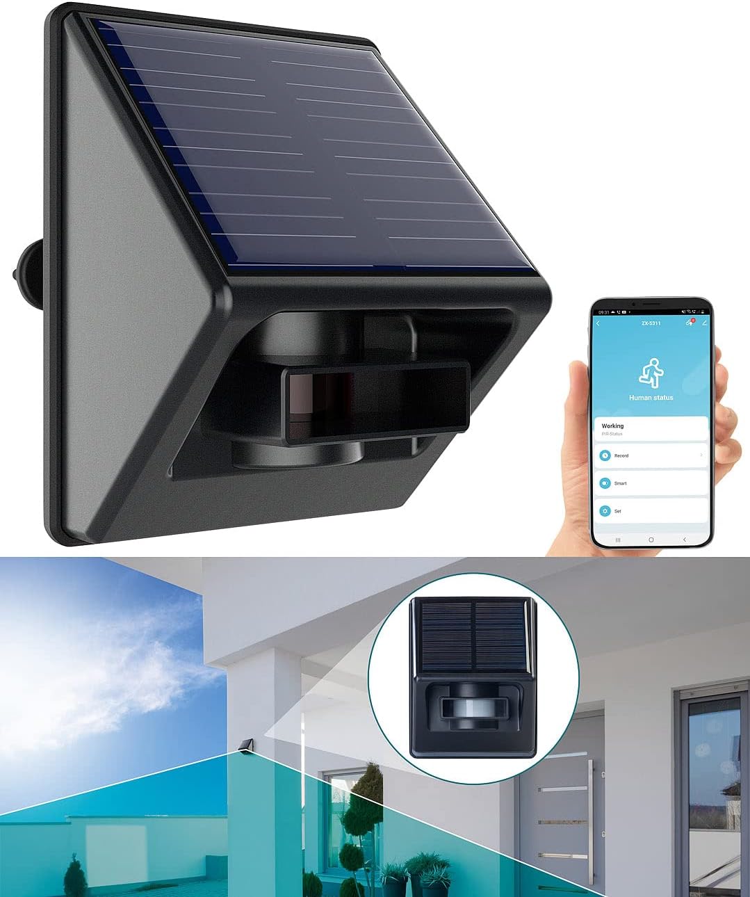 Luminea Home Control Bewegungs-Melder: ZigBee-kompatibler Outdoor-PIR-Sensor mit Solarpanel, App, IP