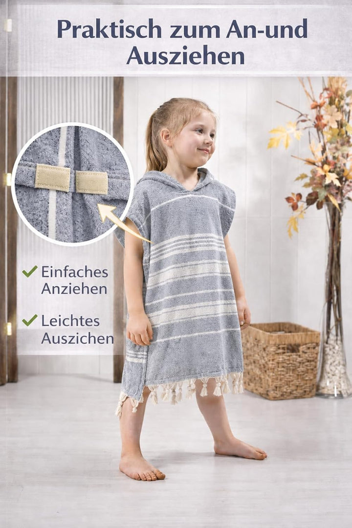 ELY PARKER Strandponcho für Kinder - 100% Baumwolle Strandtuch &amp; Strandkleid - Saugstarkes Badeponch