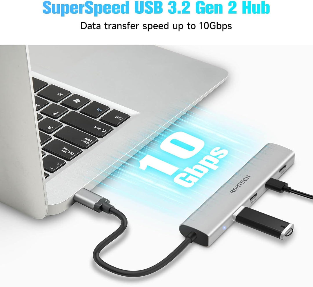 USB C Hub 10Gbps, RSHTECH 4-Port USB C 3.2 Hub Aluminium USB 3.1 Gen2 Ultra Slim Datenhub Portable M