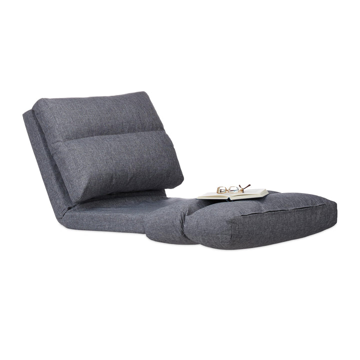Relaxdays, grau Relaxliege Sessel, Faltmatratze, verstellbare Lehne, Polster, für Drinnen, Bodensitz