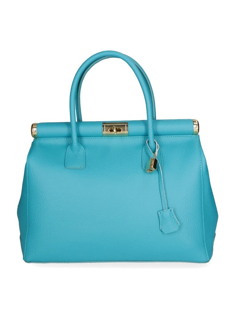 Gave Lux Damen Handtasche Echtleder Dollaro Doppelfach Abnehmbarer Schultergurt Made in Italy Turquo