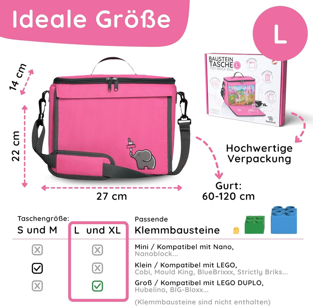 Baustein-Tasche mit ausklappbarer Bauplatte passend für grosse Bausteine vieler Marken I Grösse L I