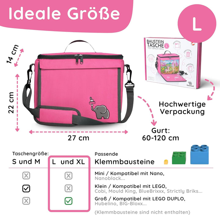 Baustein-Tasche mit ausklappbarer Bauplatte passend für grosse Bausteine vieler Marken I Grösse L I