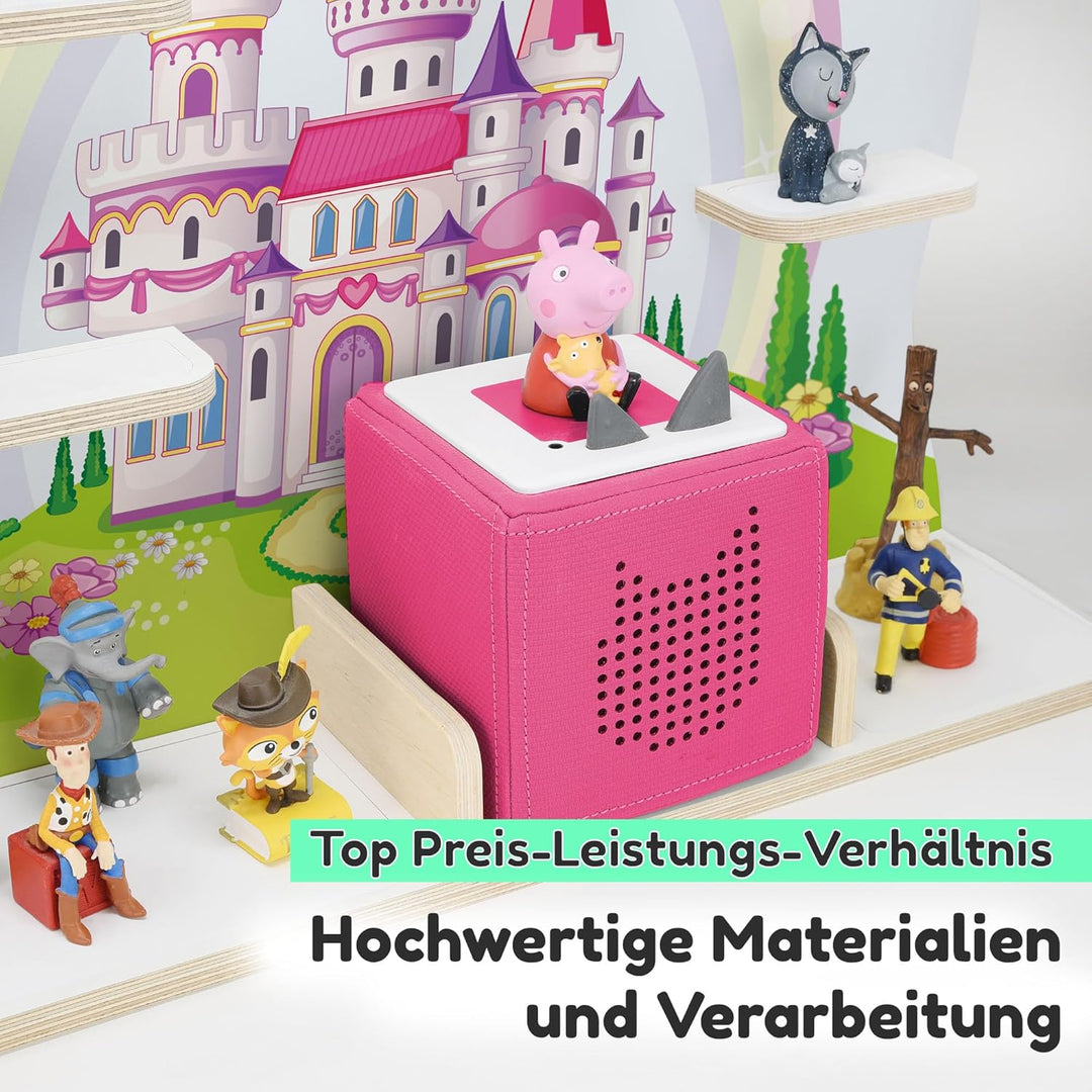 stadtecken Holzregal für Musikbox I Geeignet für die Toniebox und ca. 50 Tonies I Perfekte Tonie Auf