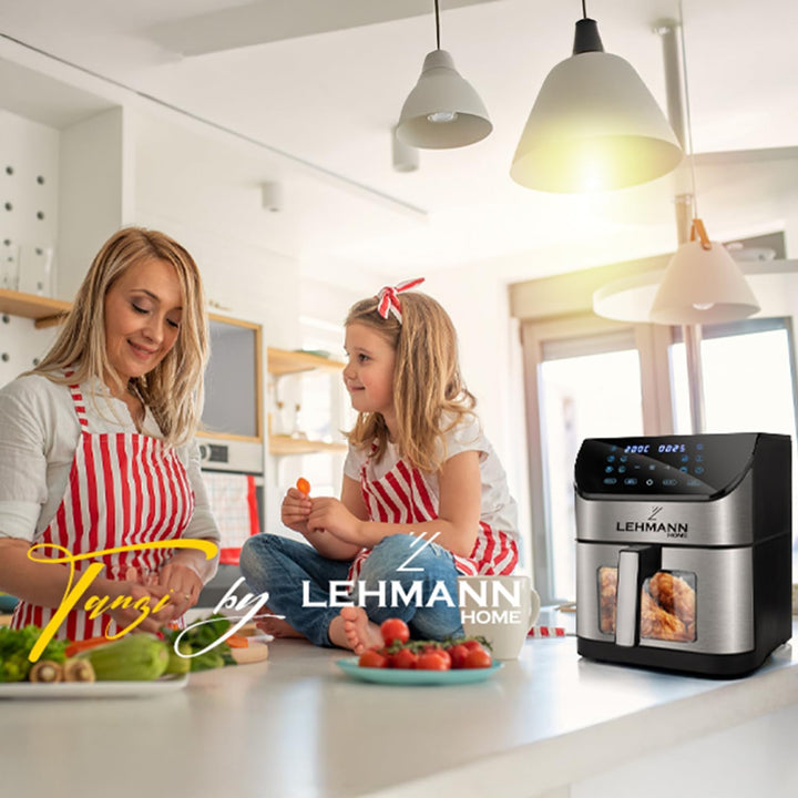 Lehmann Heissluftfritteuse XXL mit 8L Korb und Sichtfenster, Friteuse ohne Öl mit Beleuchtung, 1800W