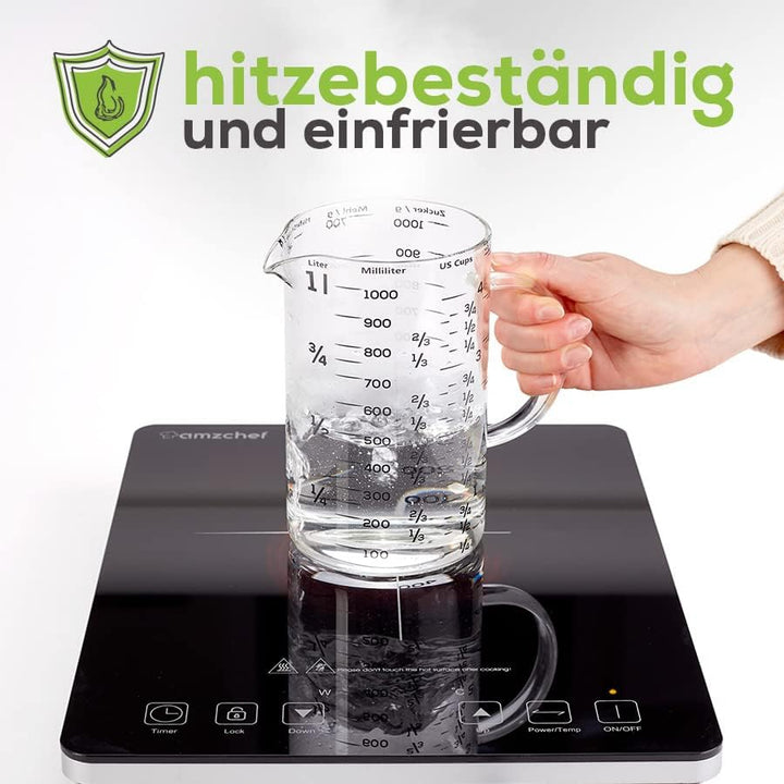 TreeBox Premium Messbecher 1l - Messbecher glas - Robuste und hitzebeständige Messbecher Set aus Bor