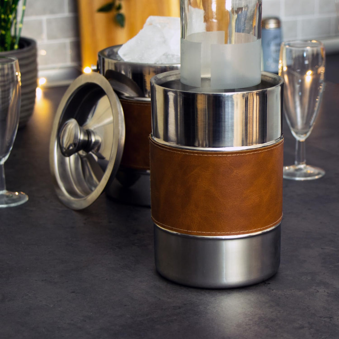 com-four® 4x Sektkühler mit Kunstleder-Band - Flaschenkühler für Sekt und Wein - Eiswürfelkübel aus