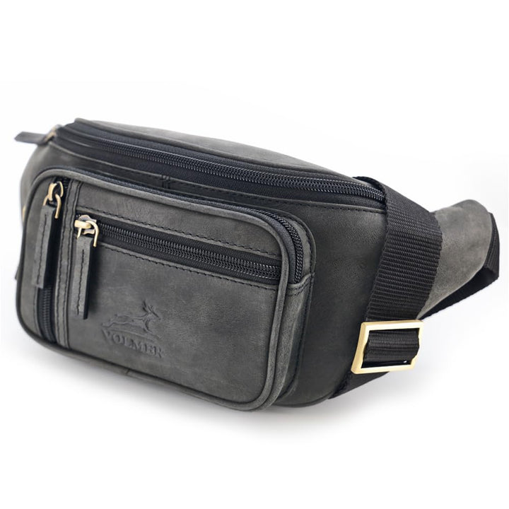Fa.Volmer ® Bauchtasche | Gürteltasche | Hüfttasche in Echt-Leder für Damen und Herren | Anthrazit-g